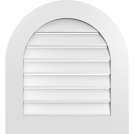 Ekena Millwork Round Top Surface Mount PVC Gable Vent: Functional, w/ 3-1/2"W x 1"P Standard Frame, 24"W x 26"H GVPRT24X2601SF
